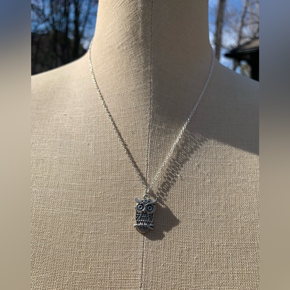 NWT Sterling Silver Plated Chain & Owl Alloy Metal Charm Necklace - Picture 6 of 9
